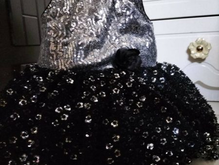 1st Birthday MUMKINS Party Wear Black and Shining Silver Frock Dress for Baby Girl Supply