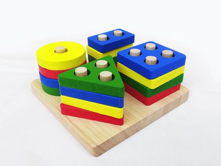 Wooden Shape Sorting & Stacking Toy, Geometric Blocks Shape Sorter Hot on Sale