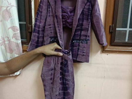 LITTLE THREADS Designer Purple Velvet 3 Piece Jacket with Inner and Pant Online Hot Sale