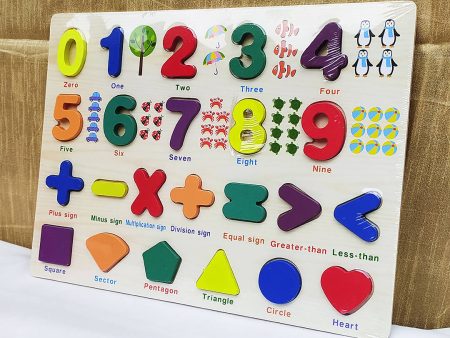 Wooden Number Math Symbols and Shapes Illustrative Puzzle,  Educational Learning Board For Discount