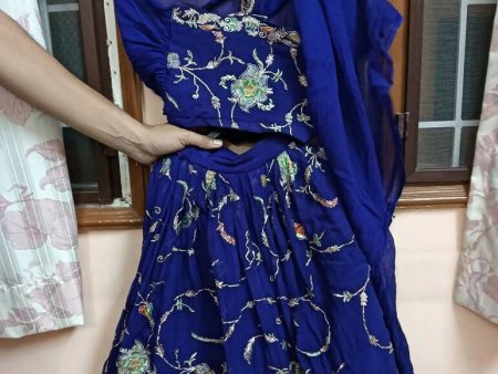 Dark Blue Ghagra with Blouse and Attached Dupatta Online